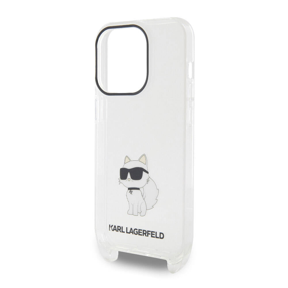 iPhone 15 Pro Max Kılıf Karl Lagerfeld Orjinal Lisanslı Boyun Askılı Choupette İkonik Crossbody Kılıf