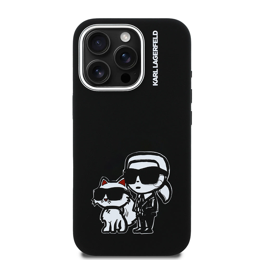 iPhone 15 Pro Max Kılıf Karl Lagerfeld Orjinal Lisanslı Karl & Choupette Sketch Logo Sililkon Kılıf