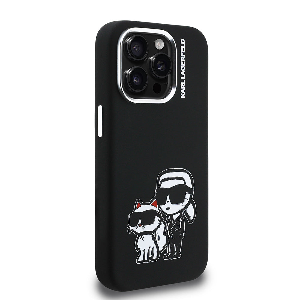 iPhone 15 Pro Max Kılıf Karl Lagerfeld Orjinal Lisanslı Karl & Choupette Sketch Logo Sililkon Kılıf