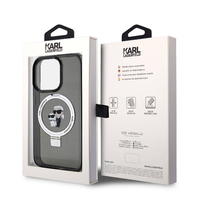 Apple iPhone 15 Pro Max Kılıf Karl Lagerfeld Orjinal Lisanslı Magsafe Şarj Özellikli K&C İkonik Baskılı Ring Standlı Kapak Beyaz