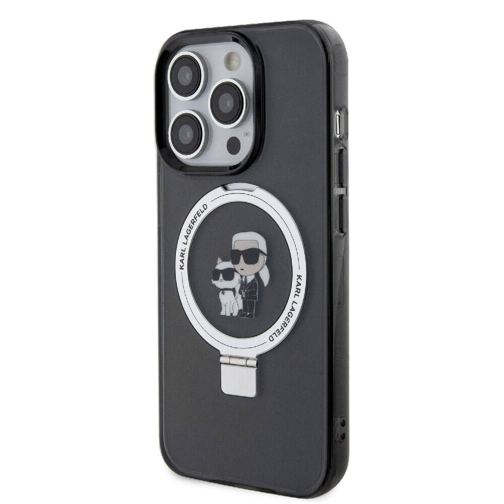 Apple iPhone 15 Pro Max Kılıf Karl Lagerfeld Orjinal Lisanslı Magsafe Şarj Özellikli K&C İkonik Baskılı Ring Standlı Kapak Beyaz