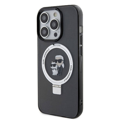 Apple iPhone 15 Pro Max Kılıf Karl Lagerfeld Orjinal Lisanslı Magsafe Şarj Özellikli K&C İkonik Baskılı Ring Standlı Kapak Beyaz