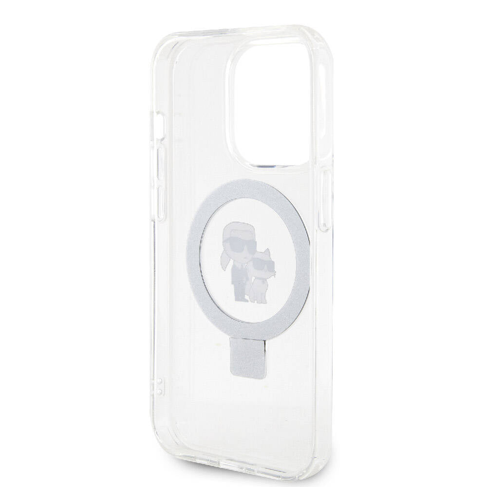 Apple iPhone 15 Pro Max Kılıf Karl Lagerfeld Orjinal Lisanslı Magsafe Şarj Özellikli K&C İkonik Baskılı Ring Standlı Kapak Siyah