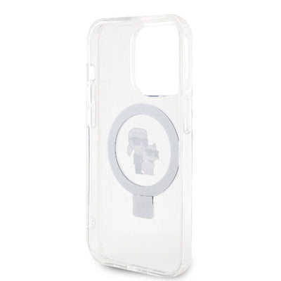 Apple iPhone 15 Pro Max Kılıf Karl Lagerfeld Orjinal Lisanslı Magsafe Şarj Özellikli K&C İkonik Baskılı Ring Standlı Kapak Siyah