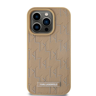 Apple iPhone 15 Pro Max Kılıf Karl Lagerfeld Orjinal Lisanslı Magsafe Şarj Özellikli KL Yazılı Hot Stamp Kapak Krem