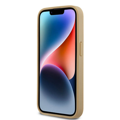 Apple iPhone 15 Pro Max Kılıf Karl Lagerfeld Orjinal Lisanslı Magsafe Şarj Özellikli KL Yazılı Hot Stamp Kapak Krem
