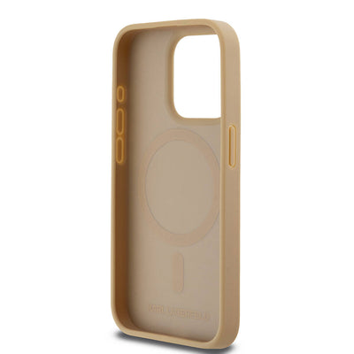 Apple iPhone 15 Pro Max Kılıf Karl Lagerfeld Orjinal Lisanslı Magsafe Şarj Özellikli KL Yazılı Hot Stamp Kapak Krem
