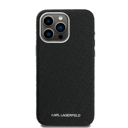 iPhone 15 Pro Max Kılıf Karl Lagerfeld Orjinal Lisanslı PU Deri Damgalı Metal Yazı Logolu Kılıf