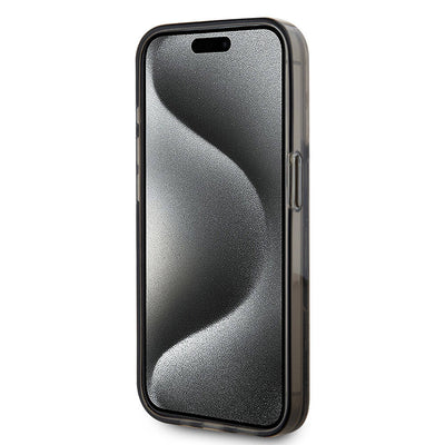 Apple iPhone 15 Pro Max Kılıf Karl Lagerfeld Orjinal Lisanslı Simli KL Yazılı Monogram Gradıent Kapak Siyah
