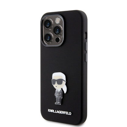 iPhone 15 Pro Max Kılıf Karl Lagerfeld Silikon İkonik Metal Logo Orjinal Lisanslı Kılıf