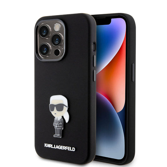 iPhone 15 Pro Max Kılıf Karl Lagerfeld Silikon İkonik Metal Logo Orjinal Lisanslı Kılıf