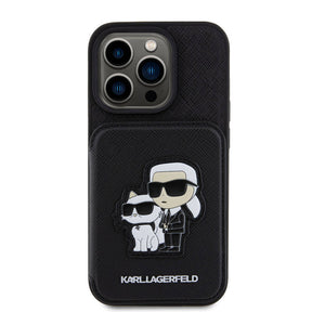 Apple iPhone 15 Pro Max Kılıf Karl Lagerfeld Standlı Kartlıklı Saffiano K&C Metal Logo Orjinal Lisanslı Kapak