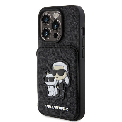 iPhone 15 Pro Max Kılıf Karl Lagerfeld Standlı Kartlıklı Saffiano K&C Metal Logo Orjinal Lisanslı Kılıf