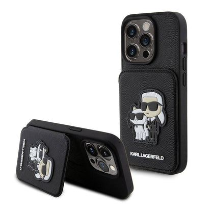 iPhone 15 Pro Max Kılıf Karl Lagerfeld Standlı Kartlıklı Saffiano K&C Metal Logo Orjinal Lisanslı Kılıf