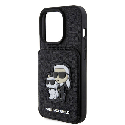 iPhone 15 Pro Max Kılıf Karl Lagerfeld Standlı Kartlıklı Saffiano K&C Metal Logo Orjinal Lisanslı Kılıf