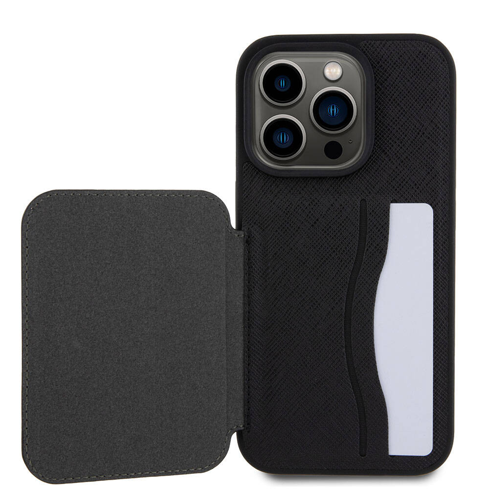 iPhone 15 Pro Max Kılıf Karl Lagerfeld Standlı Kartlıklı Saffiano K&C Metal Logo Orjinal Lisanslı Kılıf