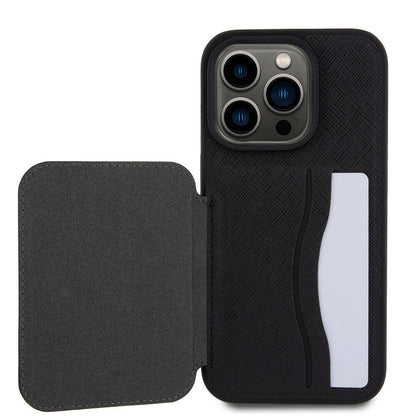 iPhone 15 Pro Max Kılıf Karl Lagerfeld Standlı Kartlıklı Saffiano K&C Metal Logo Orjinal Lisanslı Kılıf