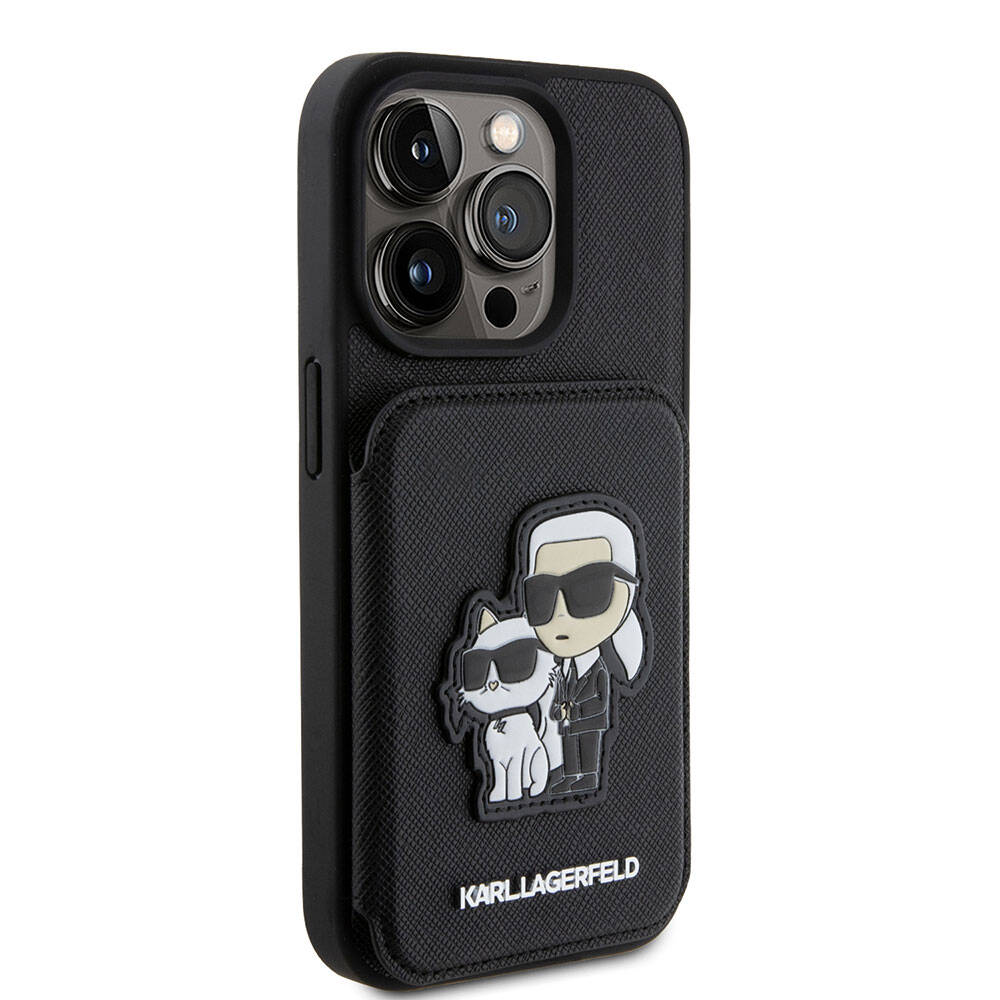 iPhone 15 Pro Max Kılıf Karl Lagerfeld Standlı Kartlıklı Saffiano K&C Metal Logo Orjinal Lisanslı Kılıf