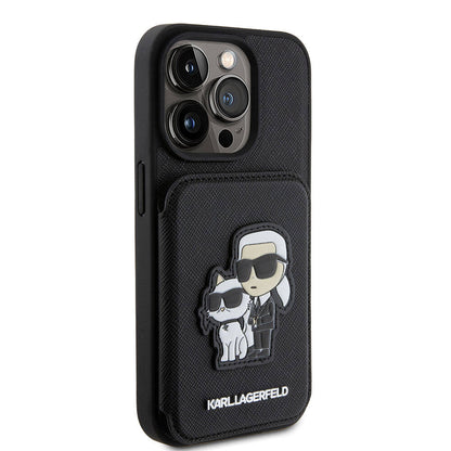 iPhone 15 Pro Max Kılıf Karl Lagerfeld Standlı Kartlıklı Saffiano K&C Metal Logo Orjinal Lisanslı Kılıf