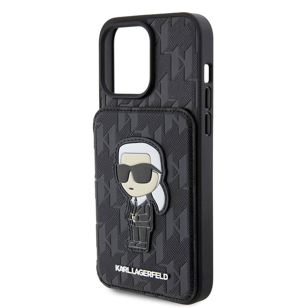 iPhone 15 Pro Max Kılıf Karl Lagerfeld Standlı Kartlıklı Saffiano Monogram İkonik Metal Logo Orjinal Lisanslı Kılıf