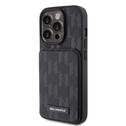 iPhone 15 Pro Max Kılıf Karl Lagerfeld Standlı Kartlıklı Saffiano Monogram Metal Logo Orjinal Lisanslı Kılıf