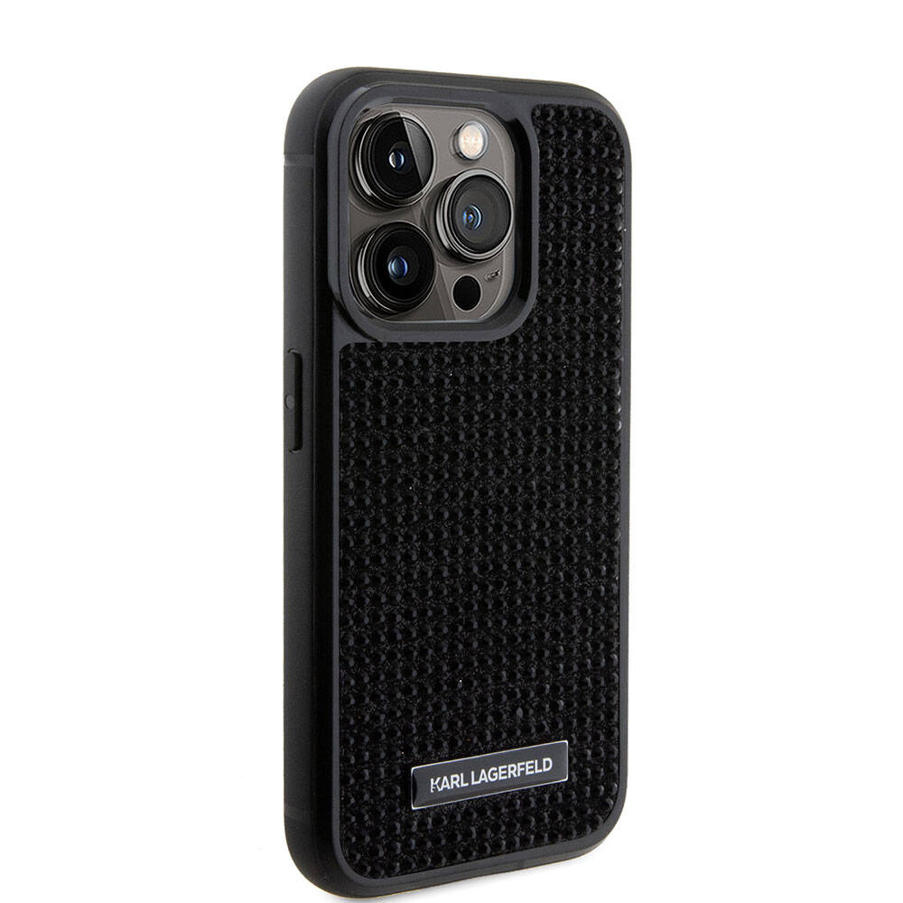 iPhone 15 Pro Max Kılıf Karl Lagerfeld Taşlı Metal Logo Orjinal Lisanslı Kılıf