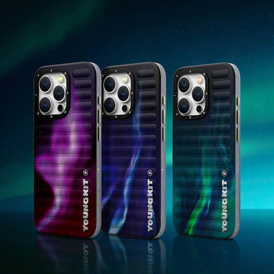 Apple iPhone 15 Pro Max Kılıf Kuzey Işıkları Desenli Youngkit Aurora Serisi Kapak Mavi
