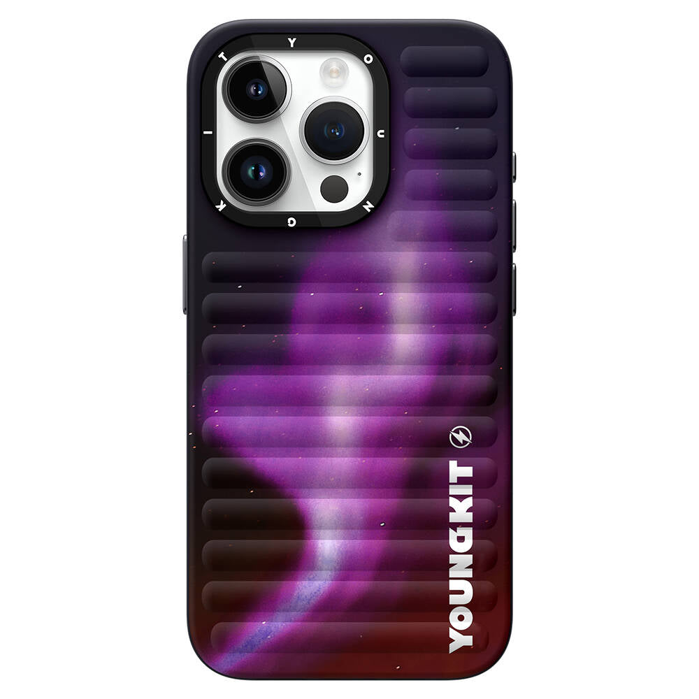 Apple iPhone 15 Pro Max Kılıf Kuzey Işıkları Desenli Youngkit Aurora Serisi Kapak Mor