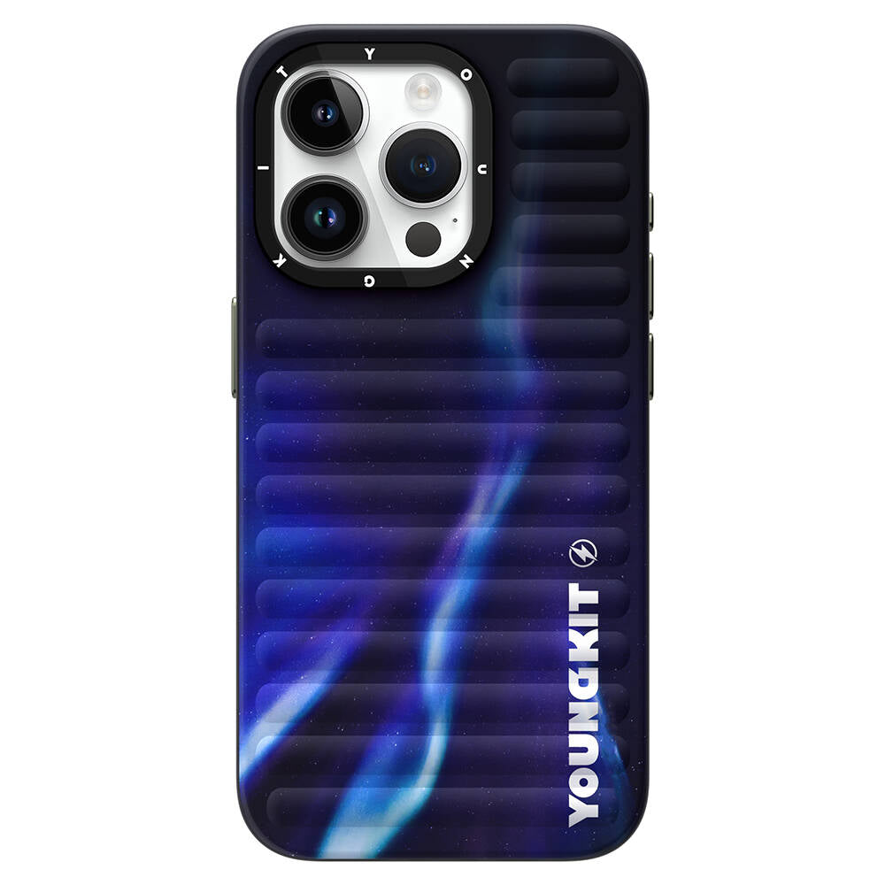 Apple iPhone 15 Pro Max Kılıf Kuzey Işıkları Desenli Youngkit Aurora Serisi Kapak Mavi