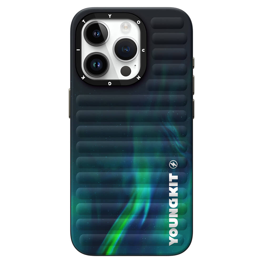 Apple iPhone 15 Pro Max Kılıf Kuzey Işıkları Desenli Youngkit Aurora Serisi Kapak Yeşil