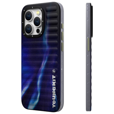 Apple iPhone 15 Pro Max Kılıf Kuzey Işıkları Desenli Youngkit Aurora Serisi Kapak Mavi