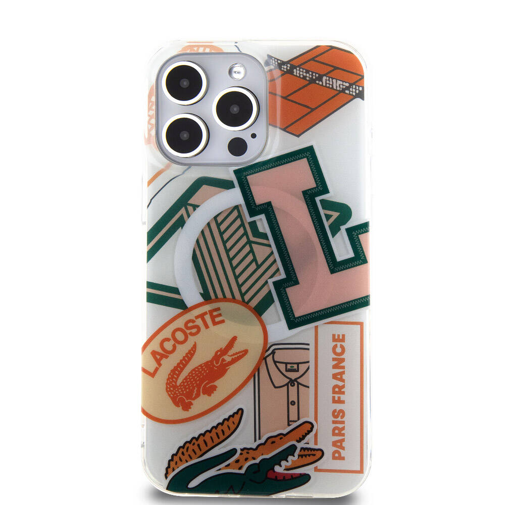 iPhone 15 Pro Max Kılıf Lacoste Orjinal Lisanslı M-safe Şarj Özellikli Çift Katmanlı Yamalar Desenli Kılıf