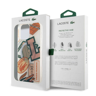 Apple iPhone 15 Pro Max Kılıf Lacoste Orjinal Lisanslı Magsafe Şarj Özellikli Çift Katmanlı Yamalar Desenli Kapak Sarı