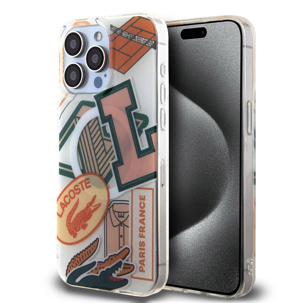 iPhone 15 Pro Max Kılıf Lacoste Orjinal Lisanslı M-safe Şarj Özellikli Çift Katmanlı Yamalar Desenli Kılıf
