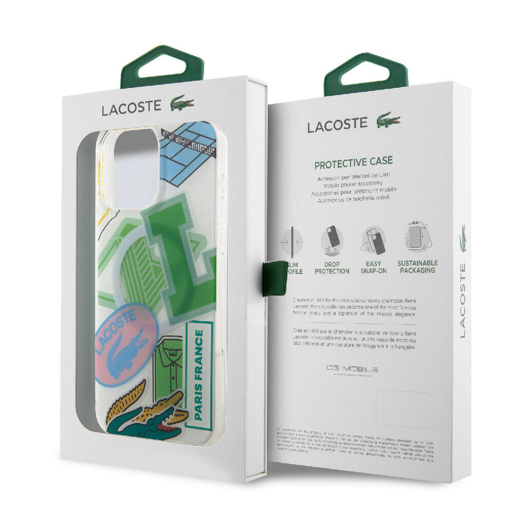 Apple iPhone 15 Pro Max Kılıf Lacoste Orjinal Lisanslı Magsafe Şarj Özellikli Çift Katmanlı Yamalar Desenli Kapak Mavi