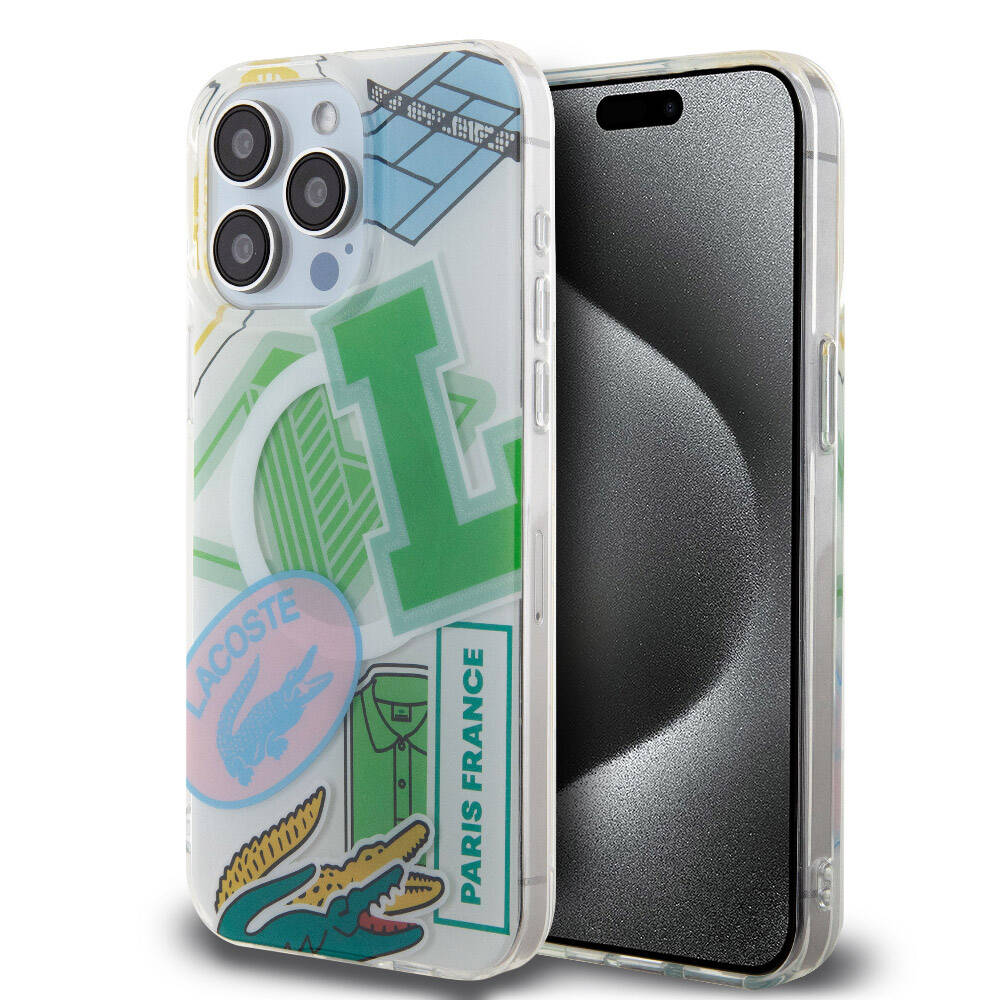 iPhone 15 Pro Max Kılıf Lacoste Orjinal Lisanslı M-safe Şarj Özellikli Çift Katmanlı Yamalar Desenli Kılıf