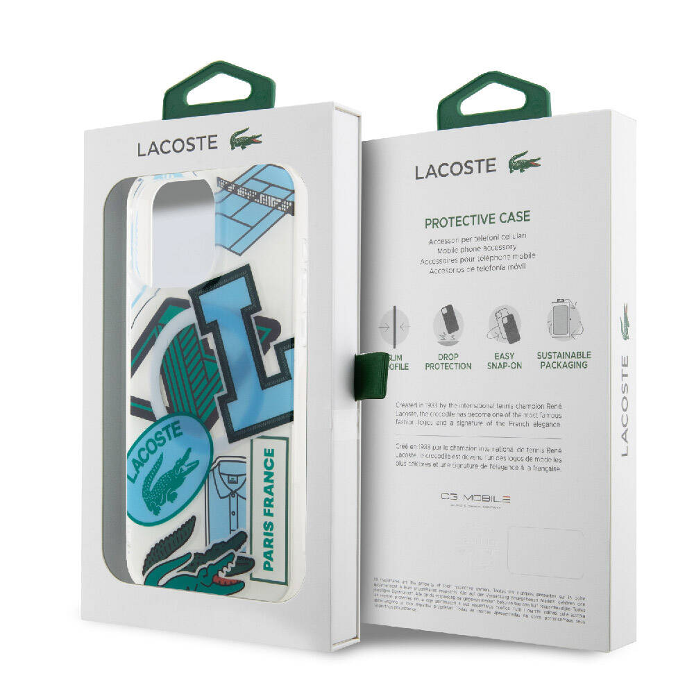 Apple iPhone 15 Pro Max Kılıf Lacoste Orjinal Lisanslı Magsafe Şarj Özellikli Çift Katmanlı Yamalar Desenli Kapak Yeşil