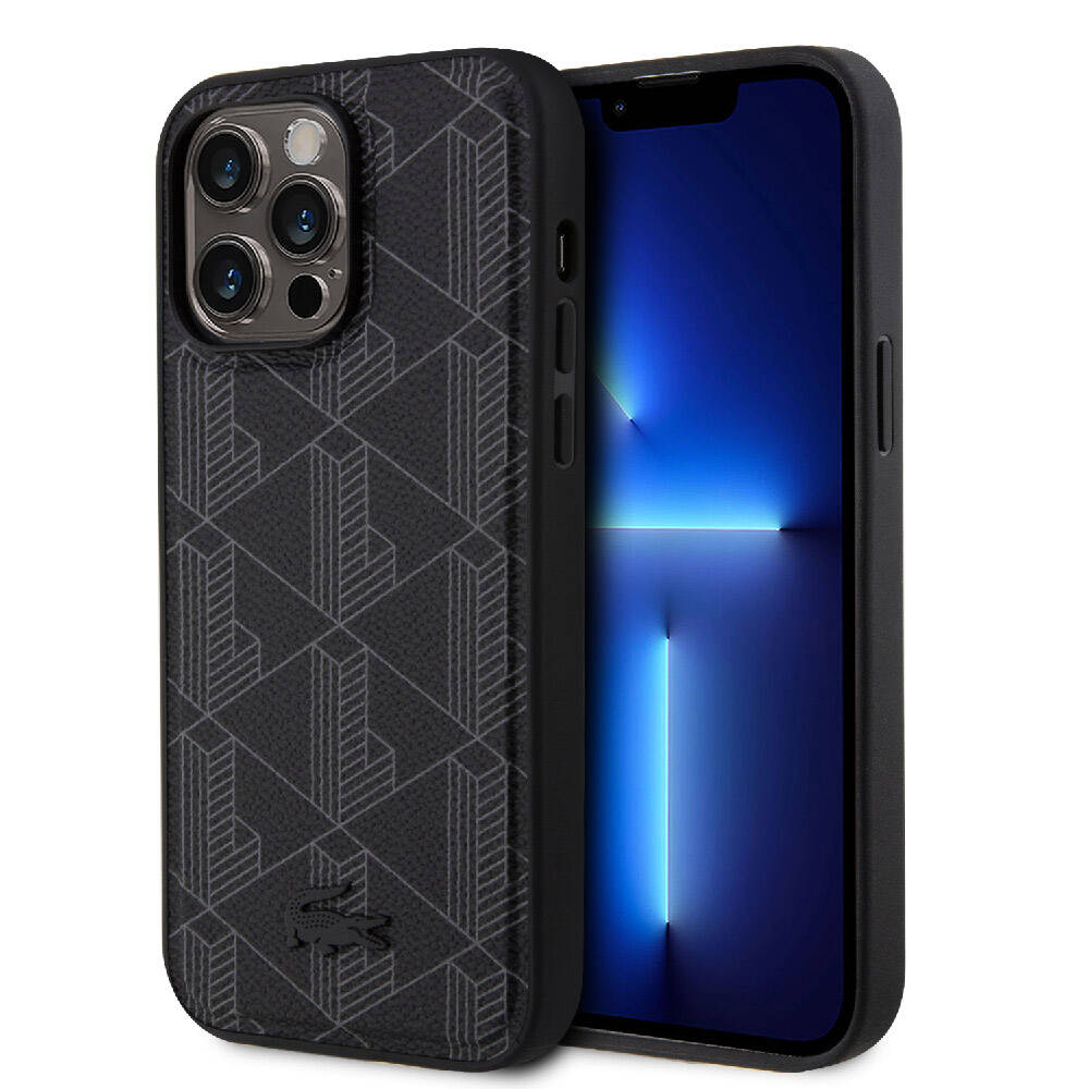 iPhone 15 Pro Max Kılıf Lacoste Orjinal Lisanslı M-safe Şarj Özellikli PU Deri Görünümlü Karışık Monogram Desenli Kılıf