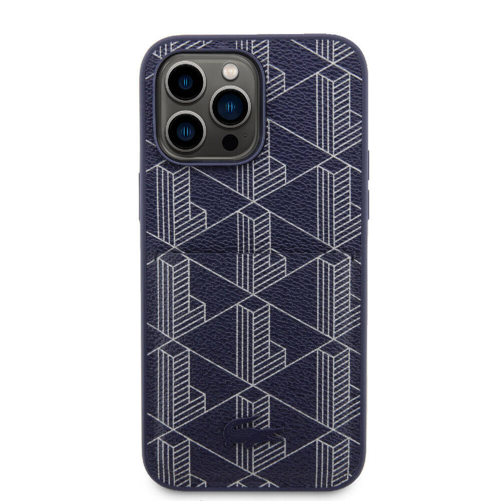 iPhone 15 Pro Max Kılıf Lacoste Orjinal Lisanslı M-safe Şarj Özellikli PU Deri Görünümlü Kartlıklı Karışık Monogram Desenli Kılıf