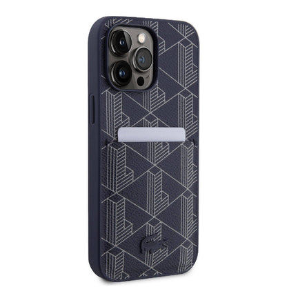 iPhone 15 Pro Max Kılıf Lacoste Orjinal Lisanslı M-safe Şarj Özellikli PU Deri Görünümlü Kartlıklı Karışık Monogram Desenli Kılıf