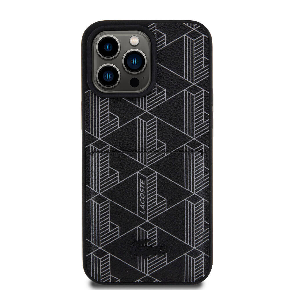 iPhone 15 Pro Max Kılıf Lacoste Orjinal Lisanslı M-safe Şarj Özellikli PU Deri Görünümlü Kartlıklı Karışık Monogram Desenli Kılıf