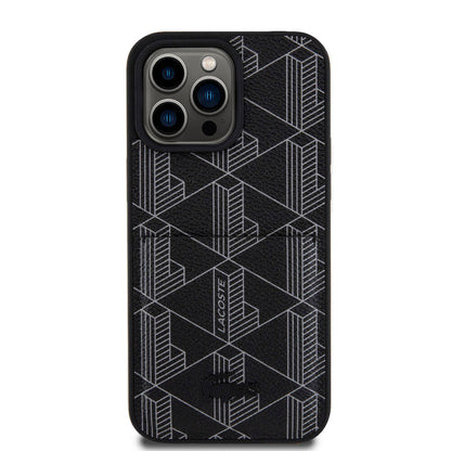 iPhone 15 Pro Max Kılıf Lacoste Orjinal Lisanslı M-safe Şarj Özellikli PU Deri Görünümlü Kartlıklı Karışık Monogram Desenli Kılıf