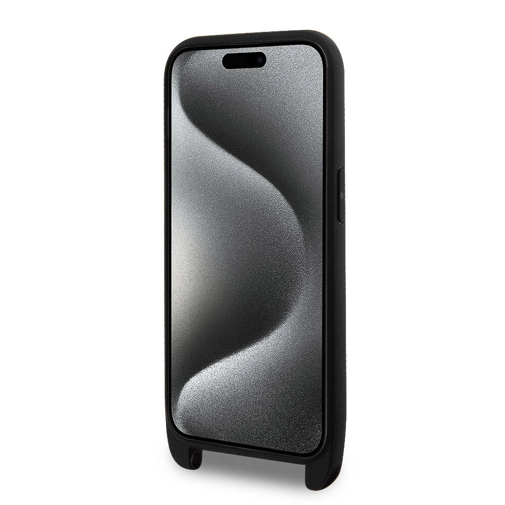 iPhone 15 Pro Max Kılıf Lacoste Orjinal Lisanslı PU Pike Desenli Arka Yüzey Askılı İkonik Timsah Dokuma Logolu Kılıf