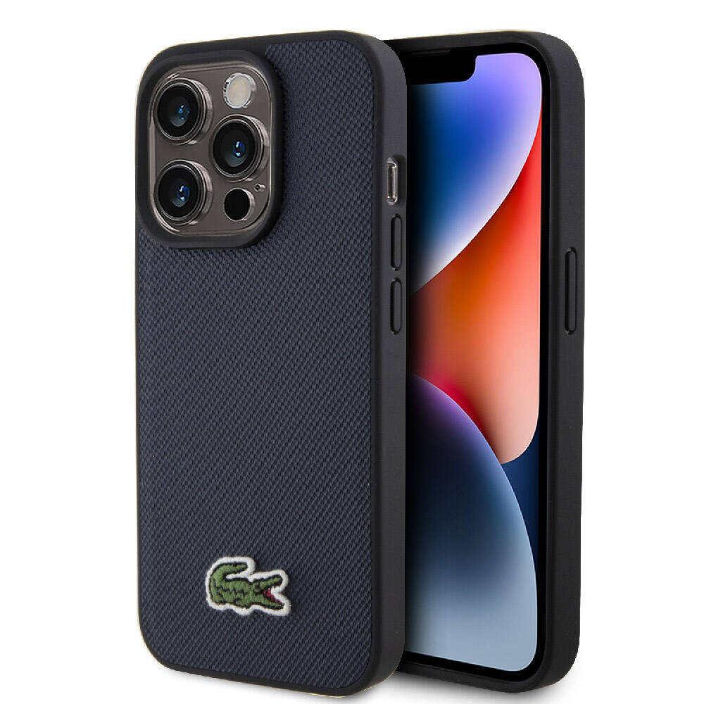 iPhone 15 Pro Max Kılıf Lacoste Orjinal Lisanslı PU Pike Desenli Arka Yüzey İkonik Timsah Dokuma Logolu Kılıf