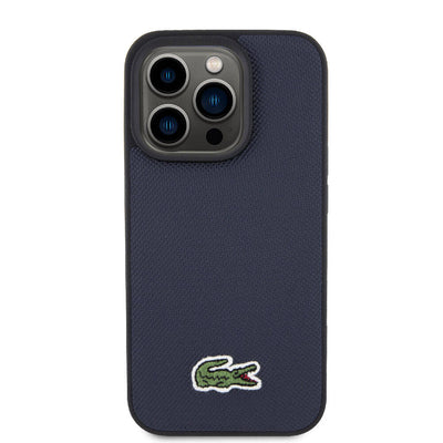 Apple iPhone 15 Pro Max Kılıf Lacoste Orjinal Lisanslı PU Pike Desenli Arka Yüzey İkonik Timsah Dokuma Logolu Kapak Lacivert