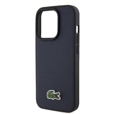 Apple iPhone 15 Pro Max Kılıf Lacoste Orjinal Lisanslı PU Pike Desenli Arka Yüzey İkonik Timsah Dokuma Logolu Kapak Lacivert