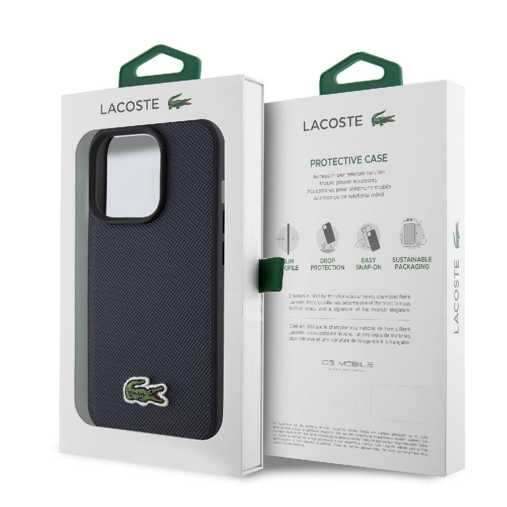 iPhone 15 Pro Max Kılıf Lacoste Orjinal Lisanslı PU Pike Desenli Arka Yüzey İkonik Timsah Dokuma Logolu Kılıf