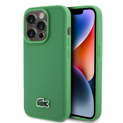 iPhone 15 Pro Max Kılıf Lacoste Orjinal Lisanslı PU Pike Desenli Arka Yüzey İkonik Timsah Dokuma Logolu Kılıf