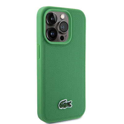 Apple iPhone 15 Pro Max Kılıf Lacoste Orjinal Lisanslı PU Pike Desenli Arka Yüzey İkonik Timsah Dokuma Logolu Kapak Lacivert