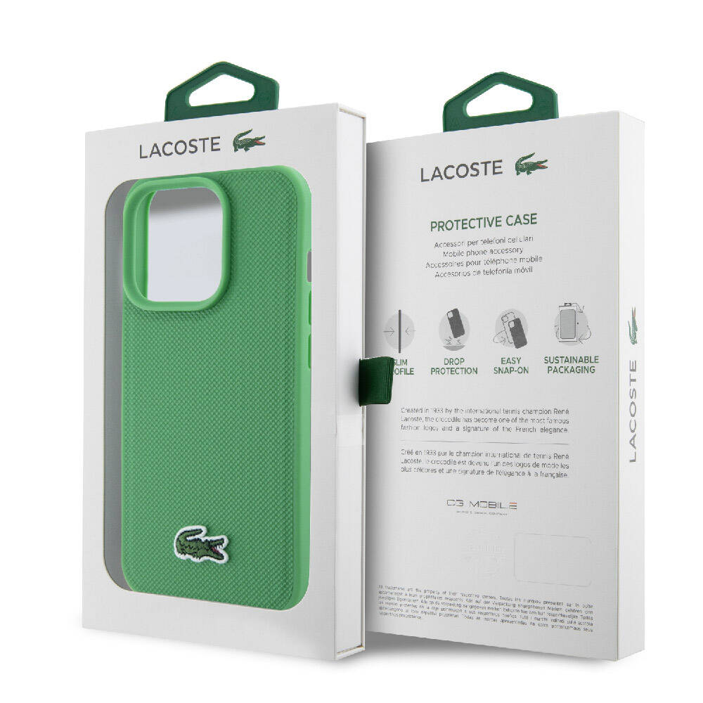 iPhone 15 Pro Max Kılıf Lacoste Orjinal Lisanslı PU Pike Desenli Arka Yüzey İkonik Timsah Dokuma Logolu Kılıf